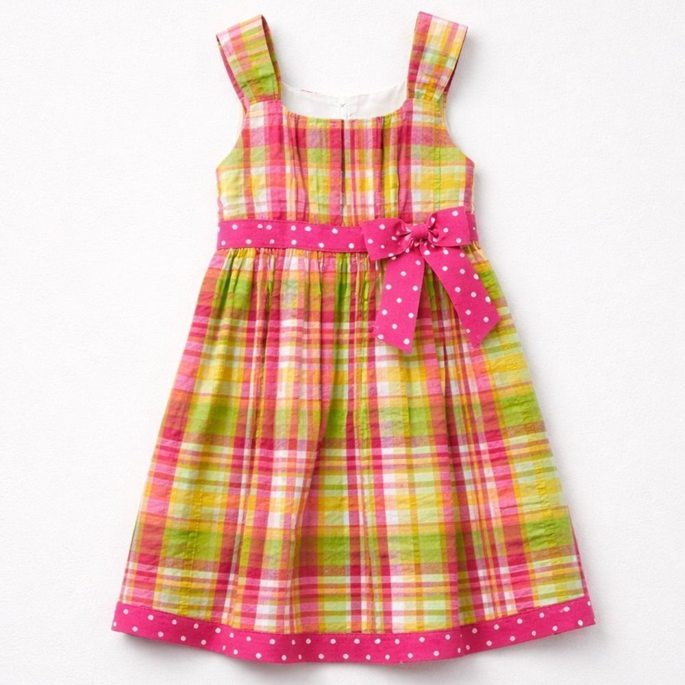 Jessica Ann Searsucker pink and green plaid sun dress size 6